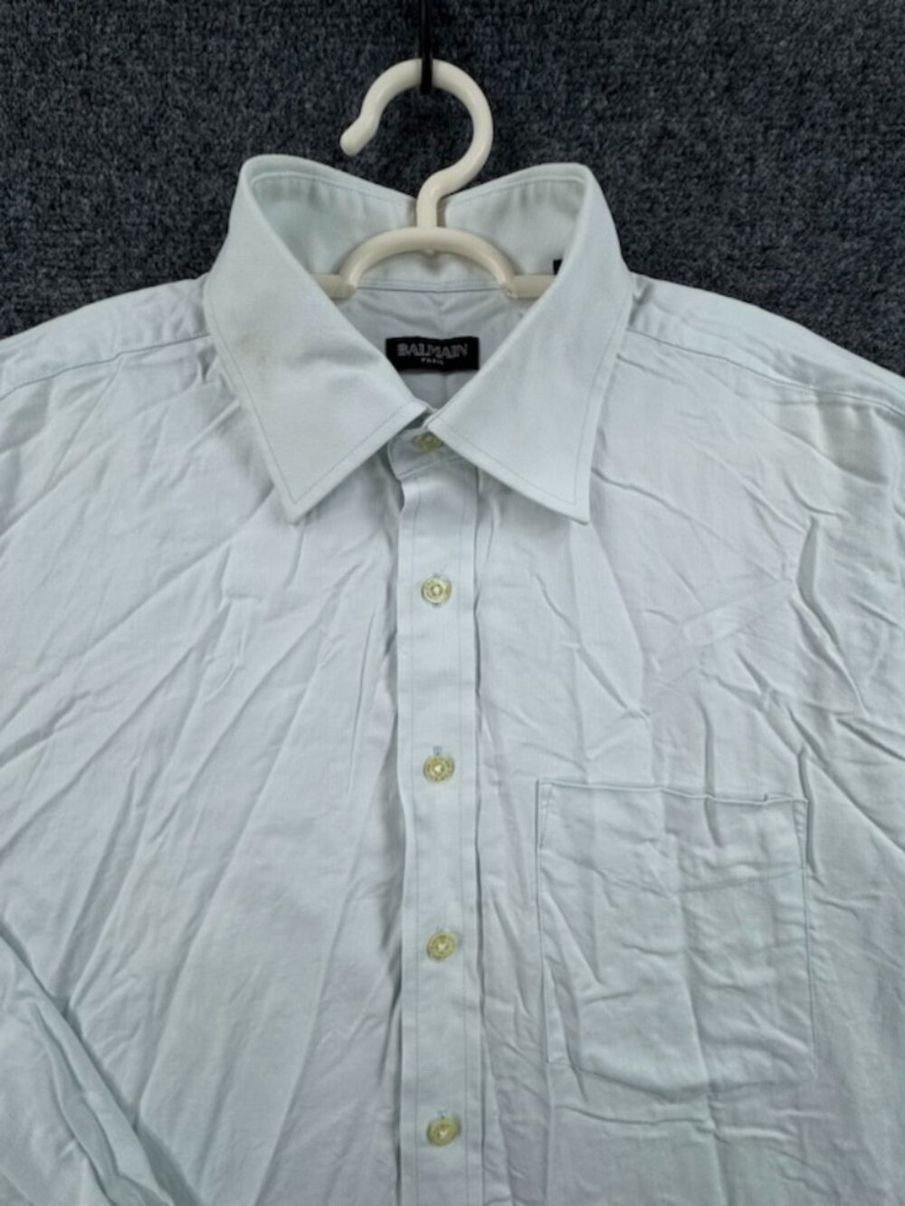 Balmain Mens Light Blue 17 Point Long Sleeve Solid Button Up Pocket Cotton Shirt